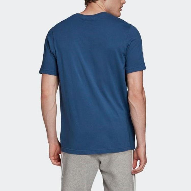 Adidas Originals Trefoil Tech Tee With Three-Stripe Logo Print Short Sleeve T-Shirt Men Tops Blue FM3798