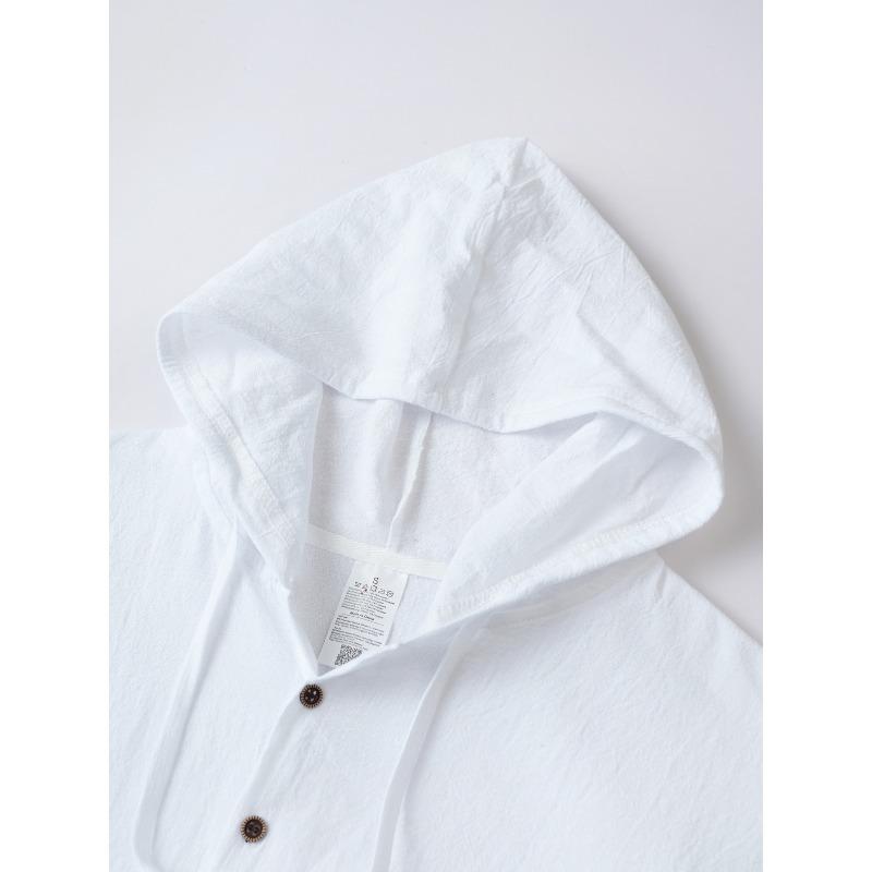 Men's Hooded Linen Blend Shirt, Loose Fit Button-Up Shirt, Long Sleeve Wrinkle-Free Moisture Wicking Casual Top
