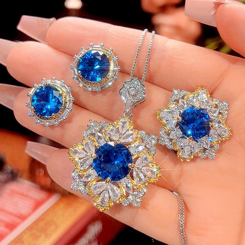 Jewelry Copper Bottom Gold-Plated Simulation Blue Spinel Cornflower Light Luxury Suit Women 12-10M