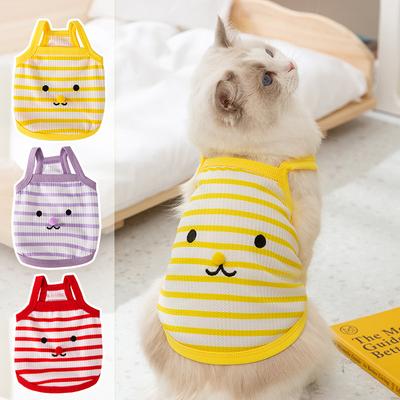 Gato Primavera Verano Dibujos Animados Lindo Payaso Oso Rayas Tirantes Perros Pequeños y Medianos Gato sin Pelo Teddy Gato Mascota Ropa para Gatos