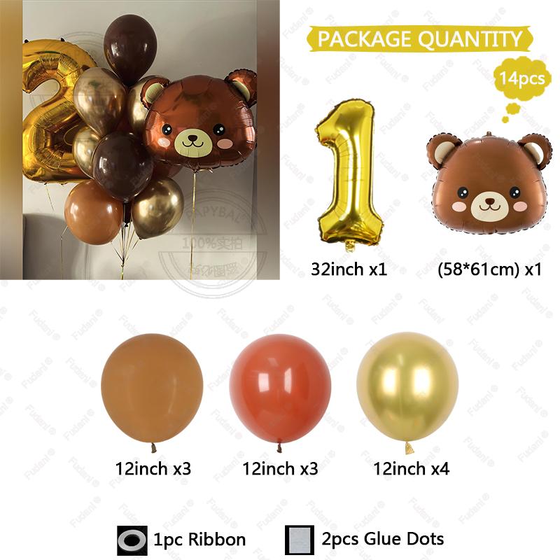 14Pcs Brown Bear Balloons Cartoon Bear Head Animal Foil Balloons for Kids Jungle Forest Birthday Party Decoration Baby Shower other