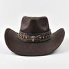 Fashion Cow Head Decorate Western Cowboy Hat Faux Leather Vintage Gentleman Jazz Hats for Men Panama Cowgirl Hat