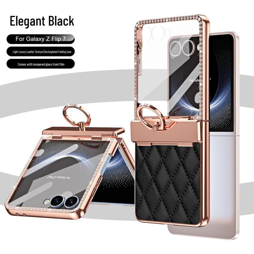 Samsung Z Flip 7/6/5/4/3 Electroplated Rhinestone Protective Case with Hinge Ring Stand