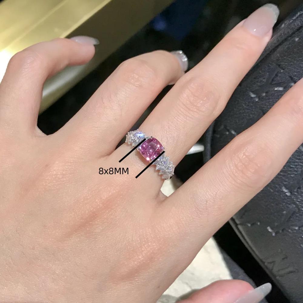Luxuriöser Prinzessin Quadratischer Ring für Damen Rosa T-Fassung Zirkonia Eleganter Einfacher Verlobungsschmuck