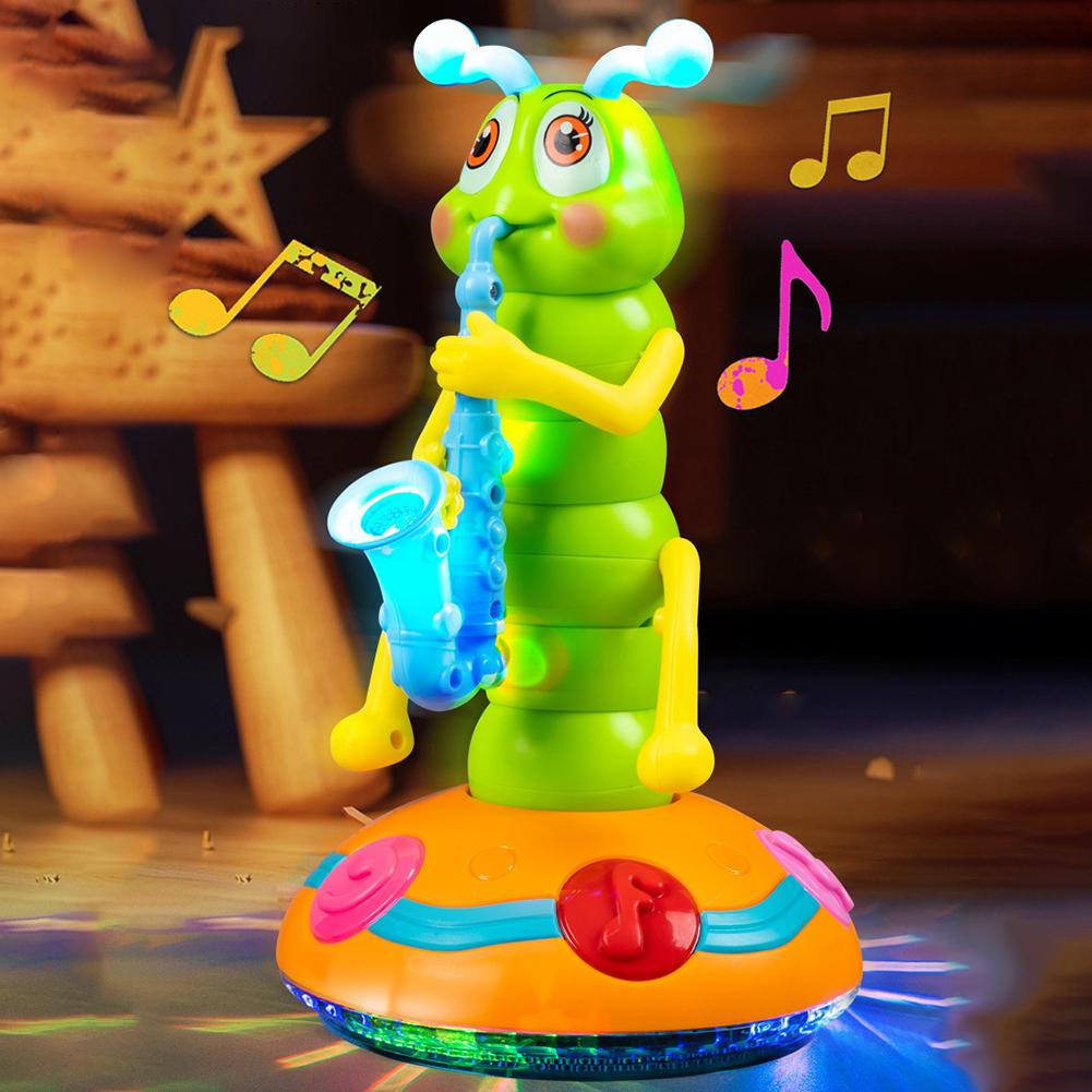 Electric Caterpillar Saxophone Toys with Music and Light Automatic Obstacle Avoidance Dancing Toy Birthday Gifts for Boys Girls