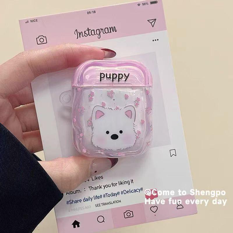 Cute pink floral puppy suitable for airpodspro1st generation protective case Apple 1st generation Bluetooth headset case