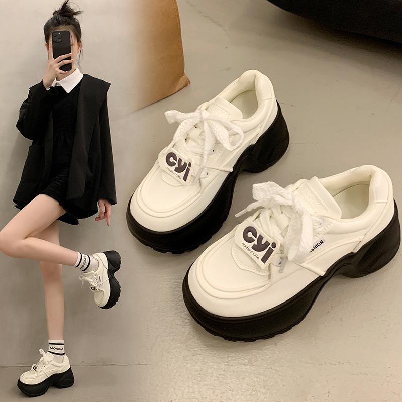 Popular High-end Versatile Little White Shoes Heightened Thick Baseplate Shoes Women's 2025 New Autumn Leisure Sports Muffin Shoes
