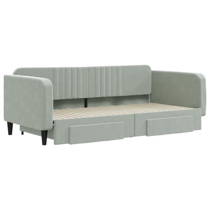 VidaXL Daybed and Trundle and Drawers Light Grey 100x200 Cm Velvet 3197118