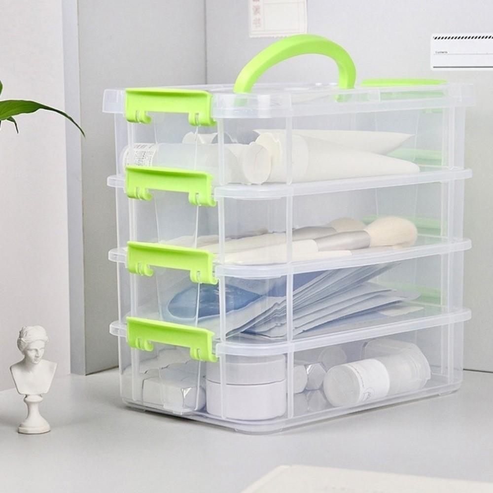 Cosmetic Storage Case 4 Layers Storage Box Plastic Transparent Stacking Container  Doll Storage