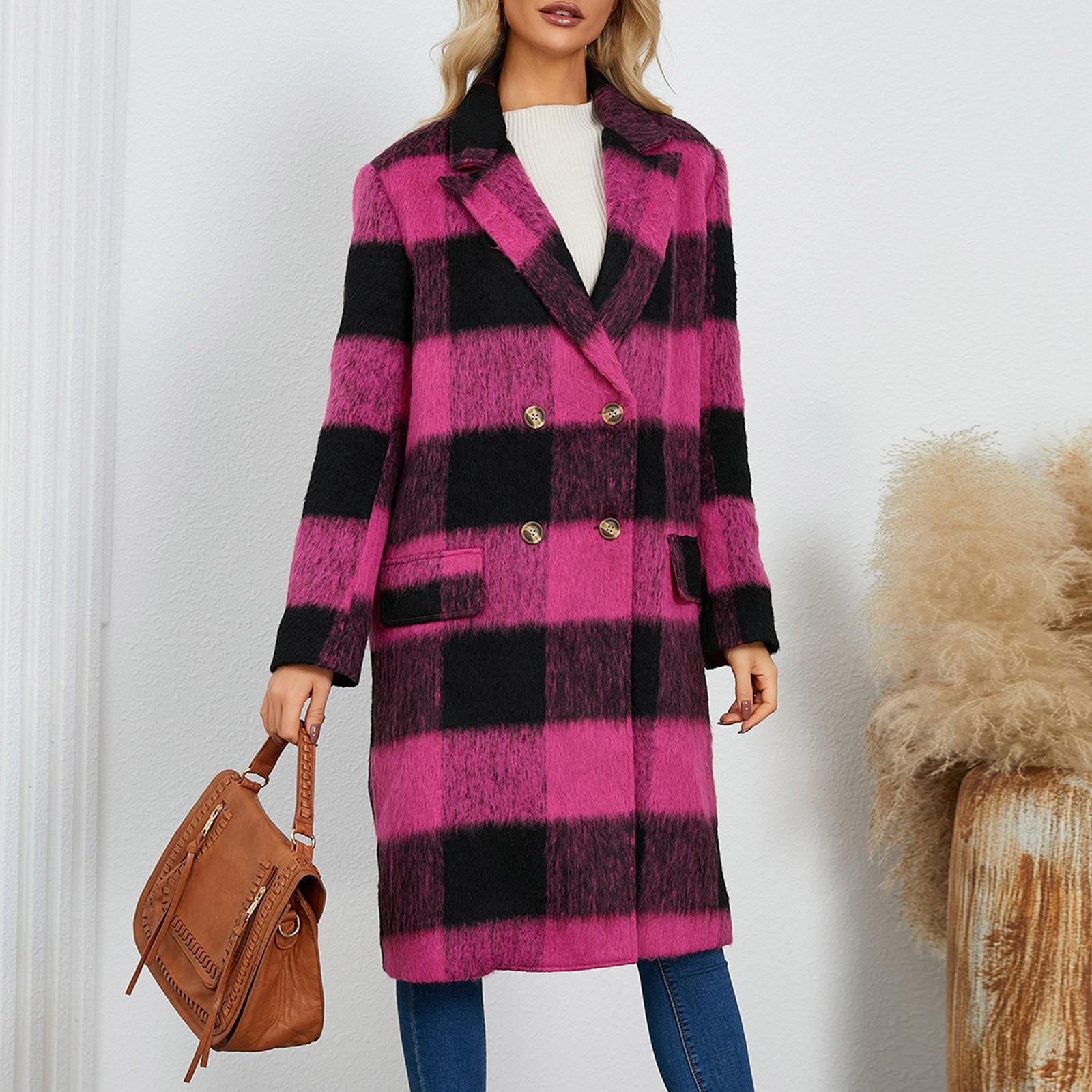 

Женский длинный клетчатый двусторонний шерстяной пиджак с воротником из шерстяной ткани XL горячий розовый