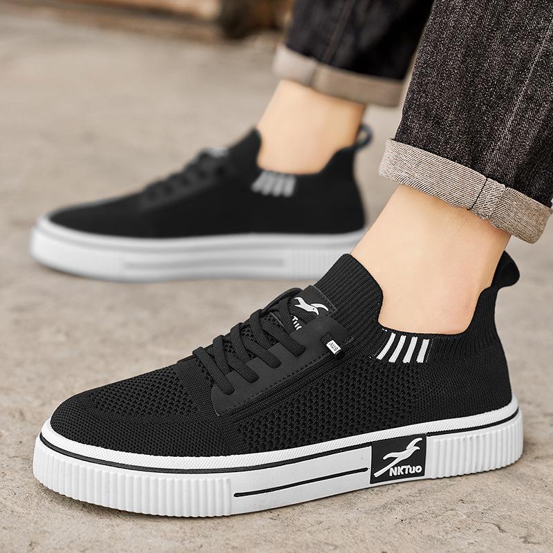 

2025 summer new trend versatile men s shoes fashion Korean version breathable fly-woven mesh shoes teen student board shoes 44 чёрный