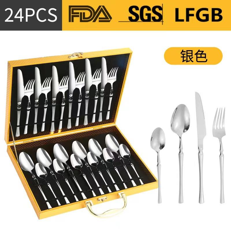 Stainless Steel Tableware 24-piece Set Small Waist Family Western Food Steak Knife, Fork and Spoon Set