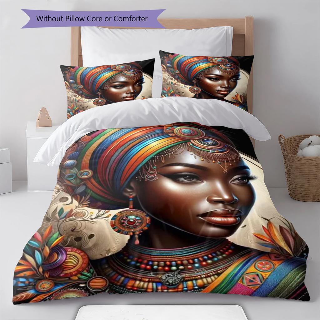 Black Women Pattern Bedding Quilt Set Quilt Cover Pillowcase Home Decoration Gift (1 * duvet cover + 2 * pillowcase, without core)