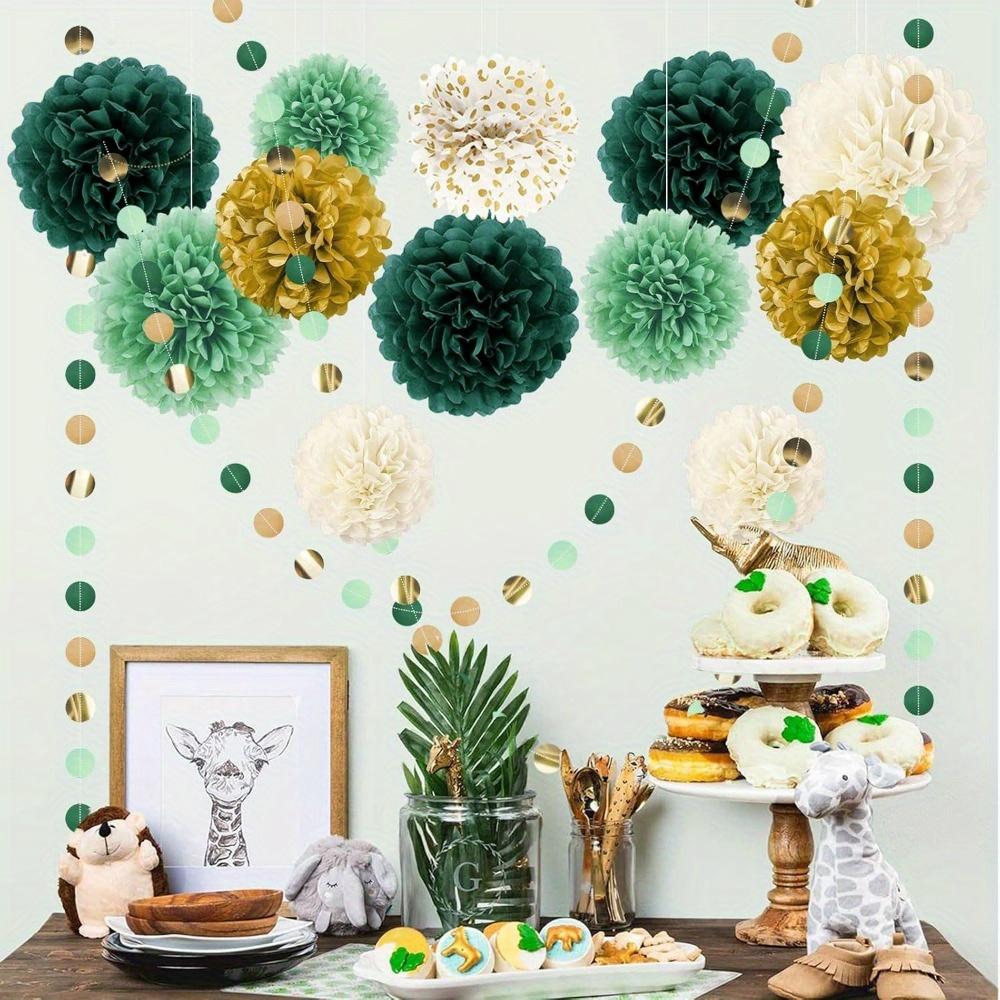15pcs Green Tissue Paper Pom Poms Green Wedding Party Decorations Dots Paper Garland for Neutral St. Patrick's Day Party Birthday Rustic Wedding Decor