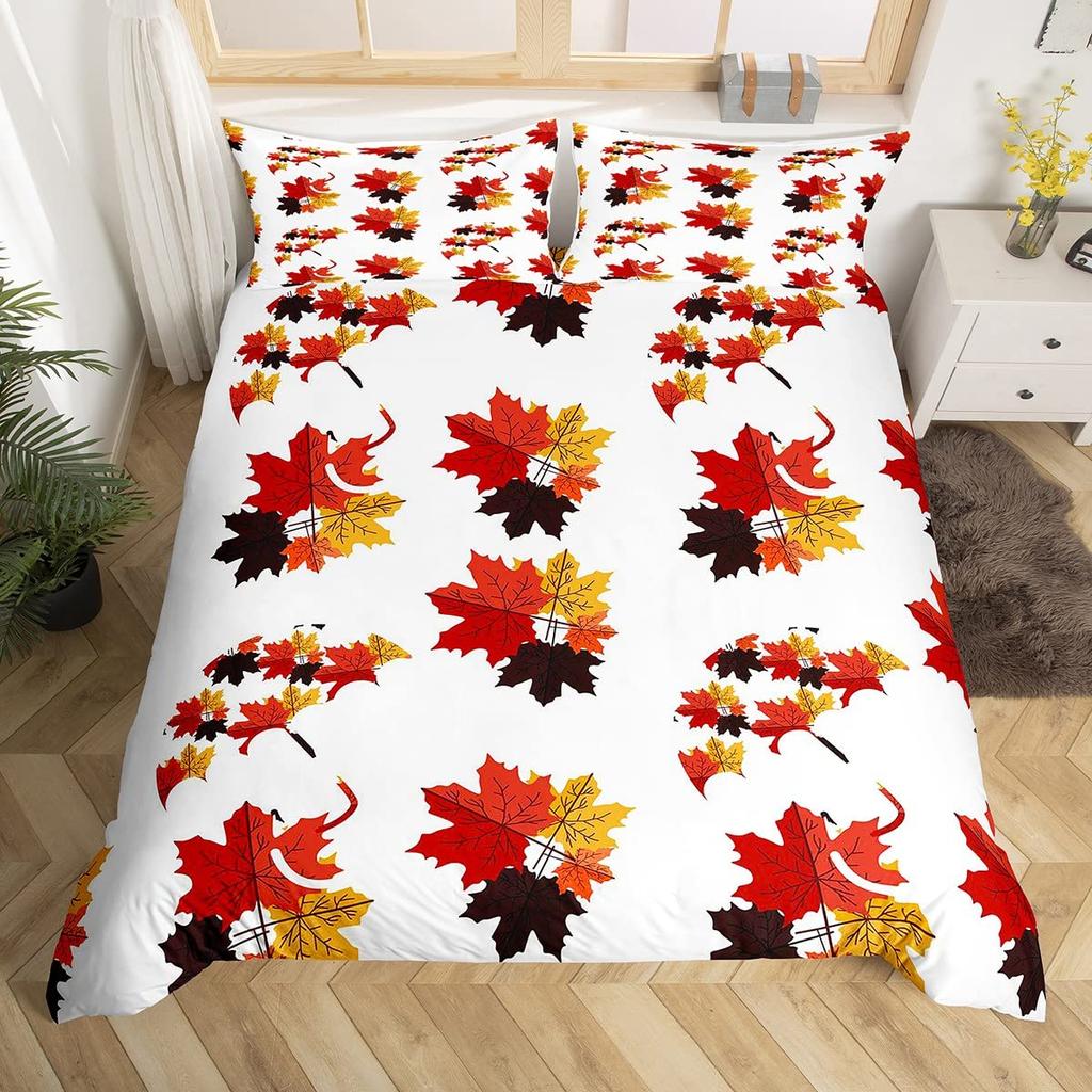 Ahornblatt Bettbezug King Kanada Nationalblume Bettwäscheset Herbst Pflanze Fallende Blätter Bettdeckenbezug Botanisches Unkraut Bettset
