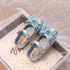 Girls shoes children's princess crystal shoes 2025 spring and summer new Elsa small leather shoes baby Elsa princess blue