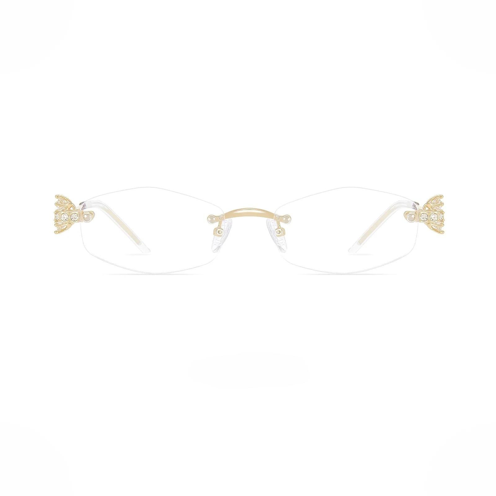 

1PC New Fashion Elegant Women s Rimless Glasses Ultra Light Retro Trendy Diamond Inlaid Personalized Alloy Eyeglasses Frame золотой