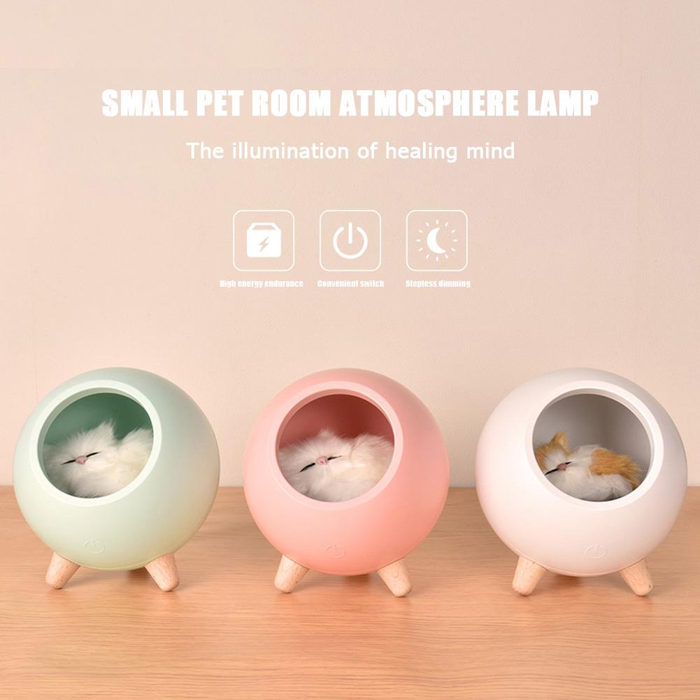 Cute House Touch Dimming Kitten Night Light For Kids Baby Bedroom Bedside Charging Lamp Creative Gift Cats Home Atmosphere Decor