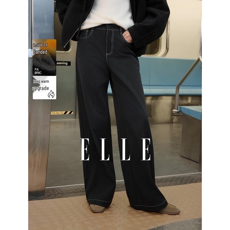 ELLE Women s French Relaxed High-Waisted Straight-Leg Pants L