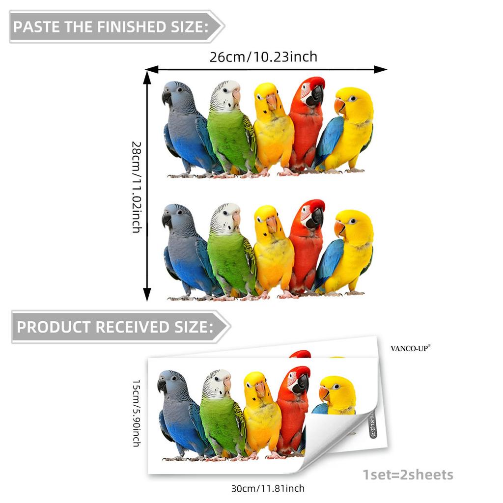 Cartoon Colorful Parrot Static Window Stickers, No Glue Removable Glass Decals for Home Decor