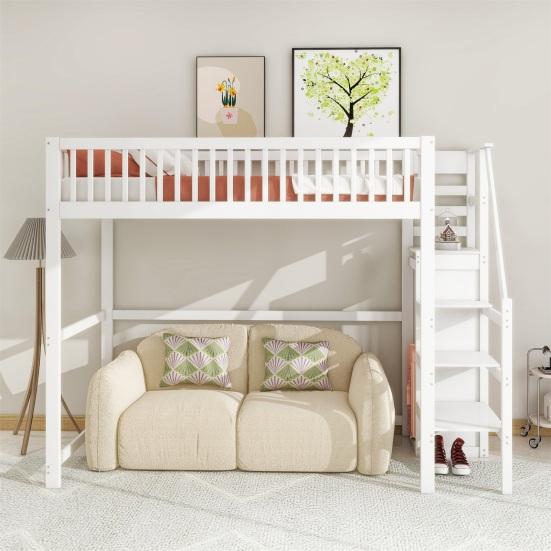 Litera con Escalera de Seguridad Armario Diseño de Barandilla Alta Estante de Almacenamiento Superficie Lisa Dormir 90 X 200cm Cama para Habitación Infantil con Barra para Ropa Habitación