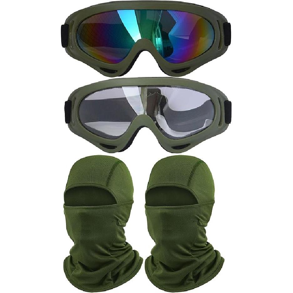 2Pcs Motorcycle Goggles With 2Pcs Balaclavas, Dirt Bike ATV Motocross Riding Racing Ski Goggle Safety Glasses