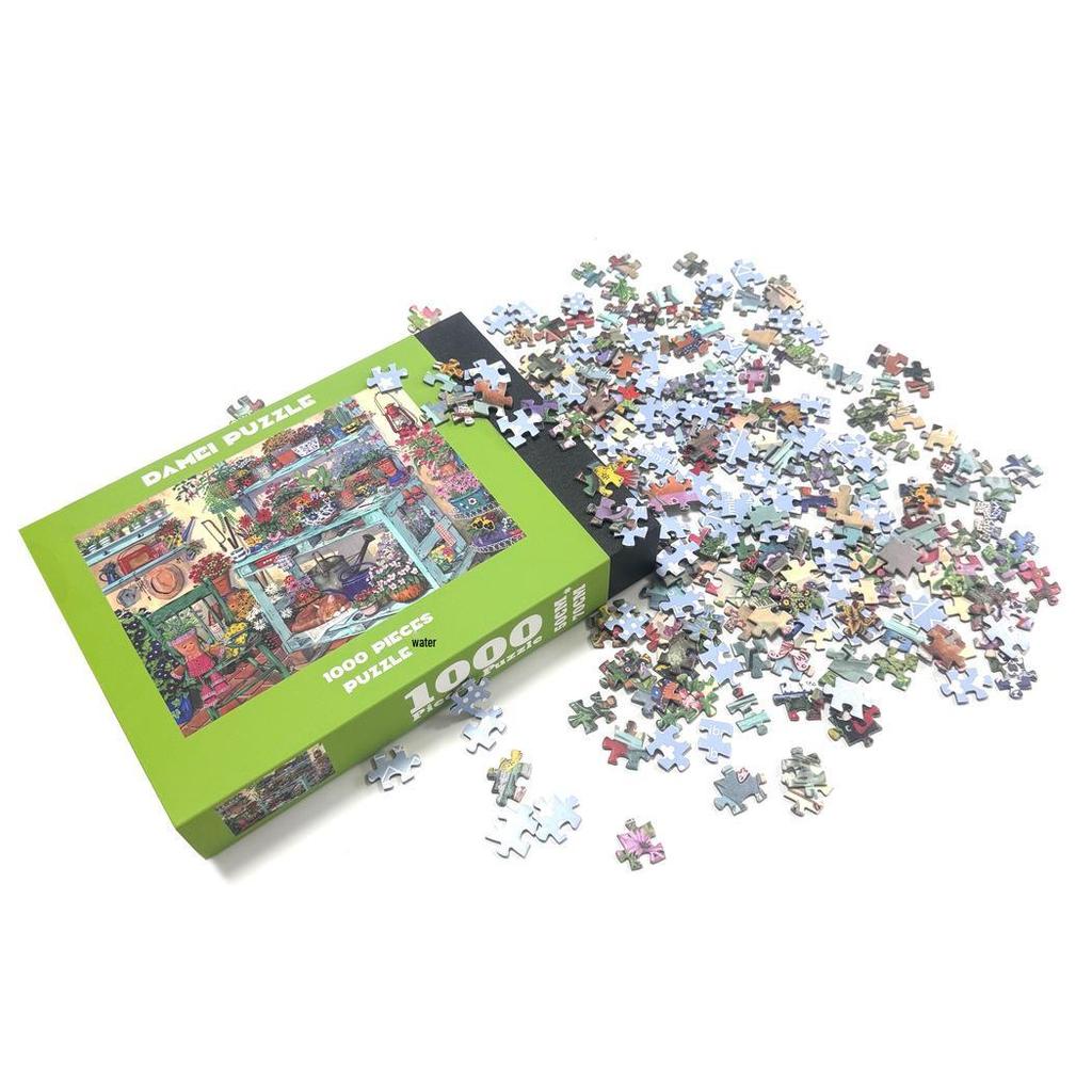 High-Quality 1000-Piece Adult Velvet Puzzle: Patchwork Flower Pot with Cat Design, Cross-Border Customizable.
