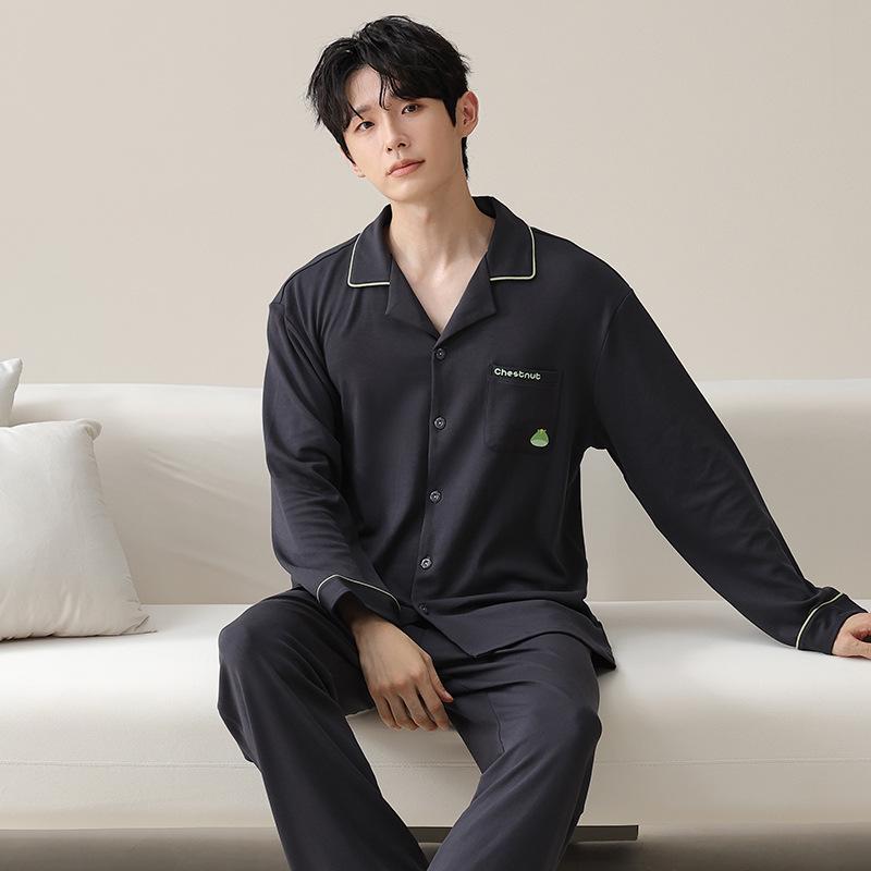 

Мужской хлопковый пижамный комплект с длинным рукавом - Лацкан в стиле кардигана XL