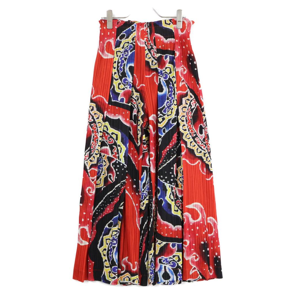 PLEATS PLEASE [Excellent Condition] PP91-JF653 Nebuta Festival Print Pleated Wide Pants Bottoms 3 Black / redUsed