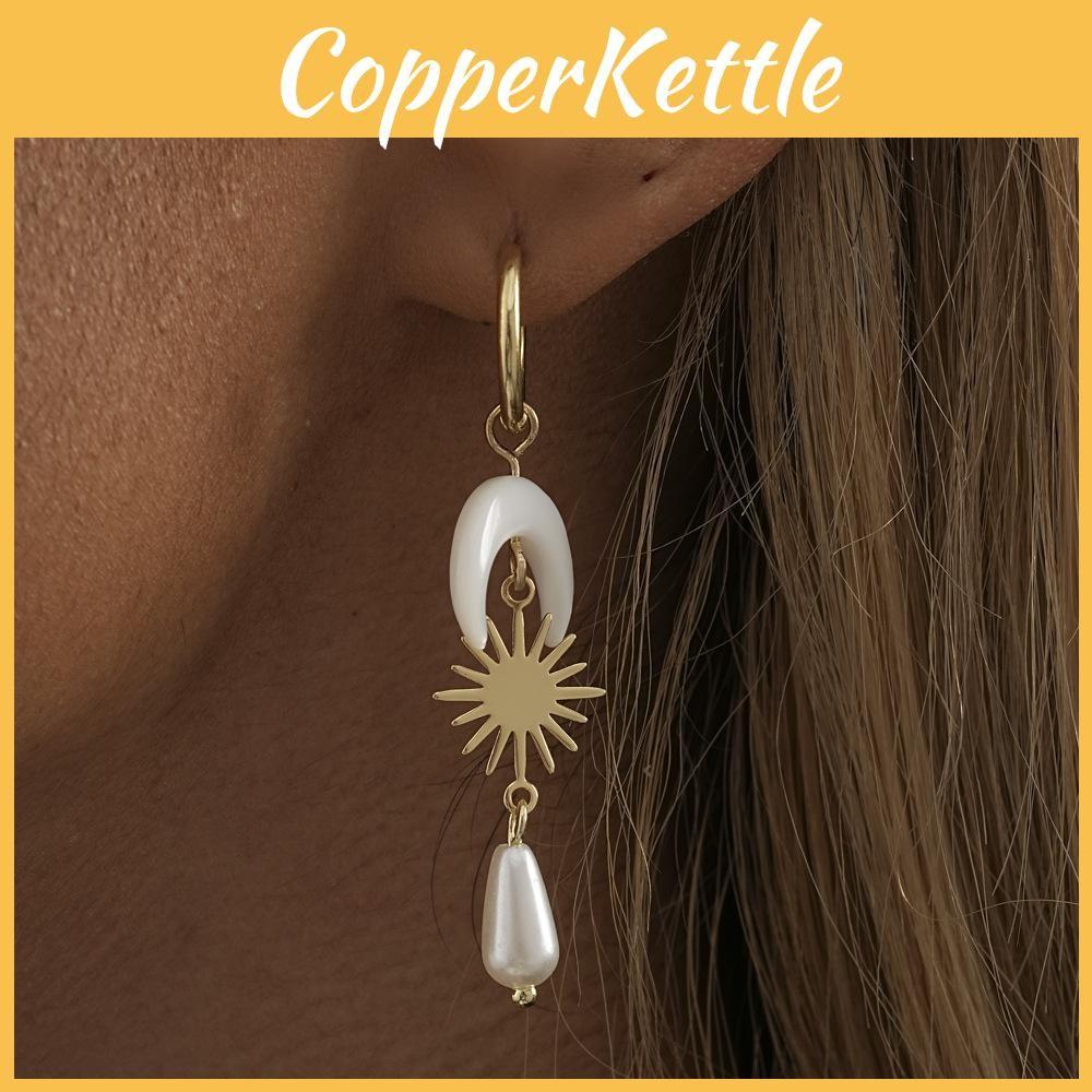 Plated Sophisticated Gold Moon Teardrop Earrings With Natural Shell