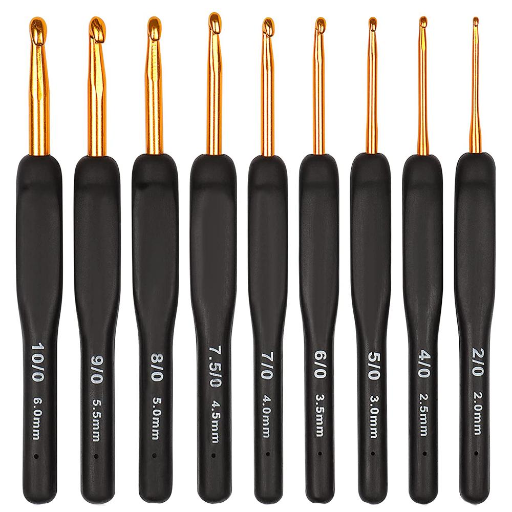 

9Pcs Black Crochet Hooks Needles for Arthritic Hands 2.0-6.0mm Crochet Hook Set Ergonomic Soft Grips Knitting Hook for Knitter