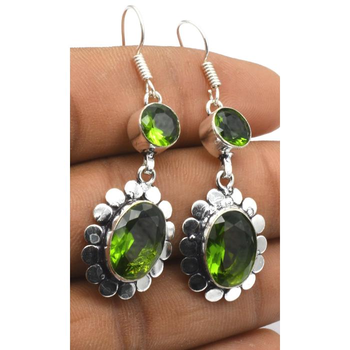 Peridot Gemstone Ethnic Handmade Drop Dengle Earring Jewelry ER 072