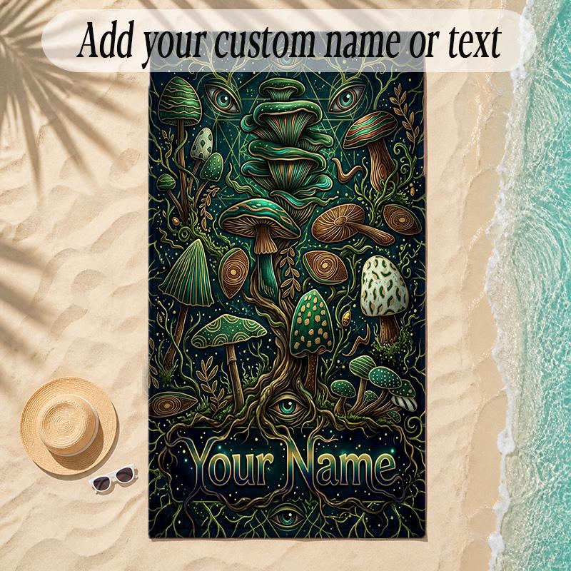 Forest Theme Soft Beach Towel Personalized Custom Name Text Towel Portable for Beach Pool Travel