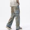 New American Street Graffiti Ripped Painted Jeans Men's Straight Loose Wide Legs