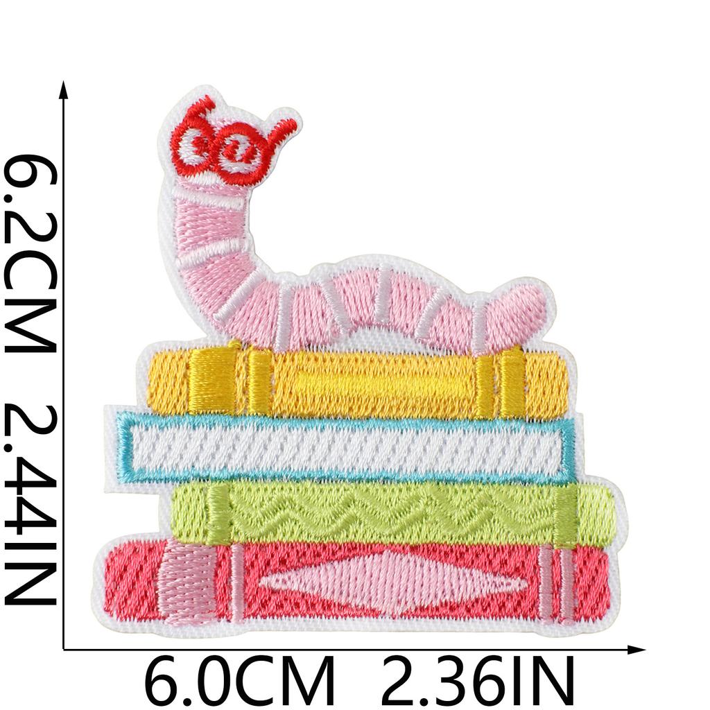 Fun Bookworm Pattern Embroidery Cloth Sticker Literary Reading Elements Clothes Bag Ironing Creative Decorative Patch Sticker