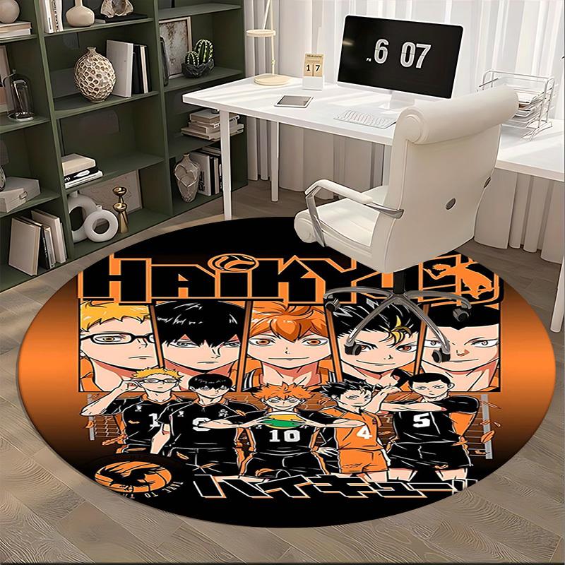 1pc Haikyuu! Anime Design Round Carpet - Office Chair Mat, Anti-Slip Rug for Home Decor, Seasonal Gift, Suitable for Office, Living Room, Bedroom, Gam