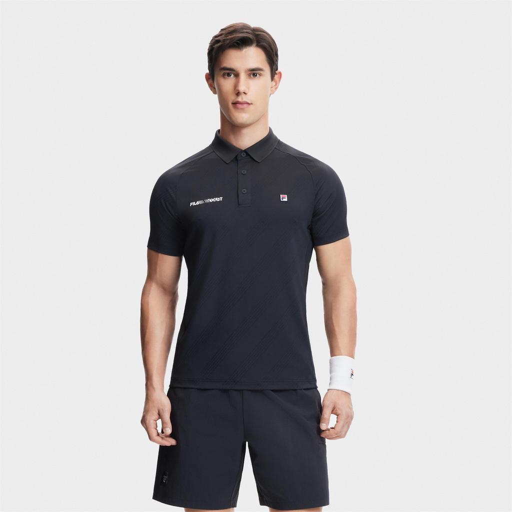 New FILA Tennis Polo Shirts Men's Dark Current Black A11M423108FBK