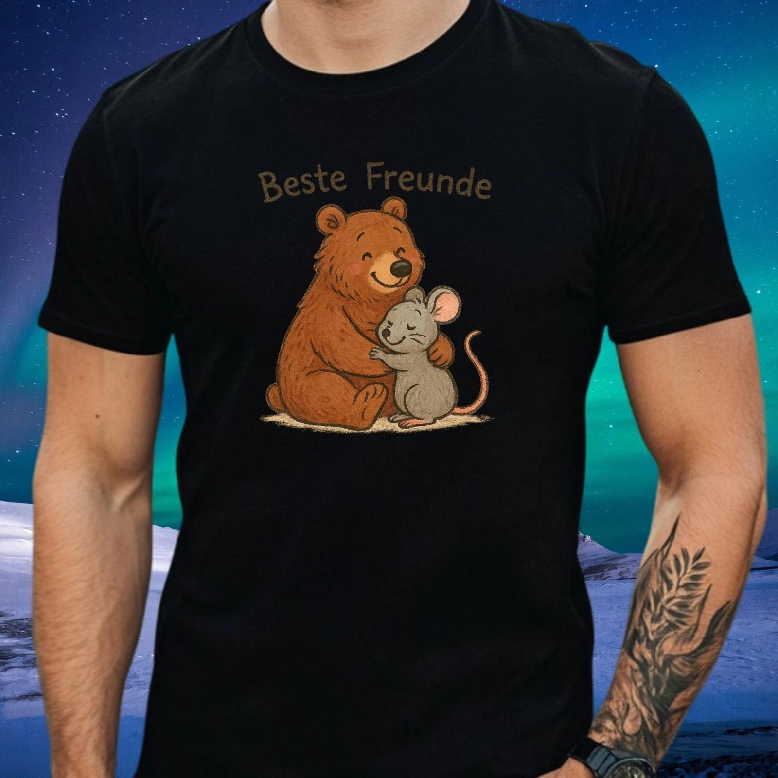 T-Shirt Herren Maus und Bär Freunde Motiv Baumwolle Größe S bis 5XL XXXXL