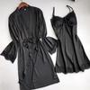 European American Black Lace Trim Two-Piece Pajama Set - Fashionable & Comfortable 