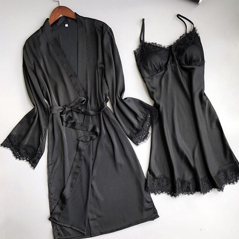 European American Black Lace Trim Two-Piece Pajama Set - Fashionable & Comfortable 
