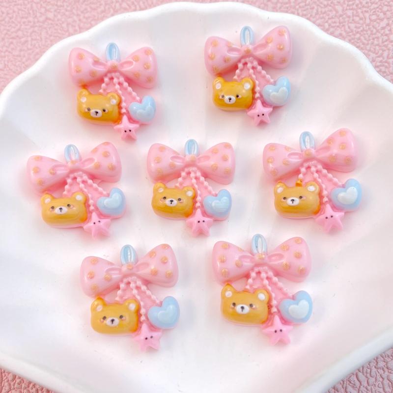 10Pcs New Cute Cartoon Little Bear Bow Series Flat Back Resin Cabochons DIY Jewelry Craft Decoration Accessorie