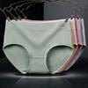 4pcs Solid Color Women Underwear Lingerie Mid Waist Briefs Breathable Cotton Panties  Lady