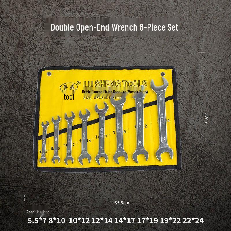 14-Piece Plum Blossom Open-End Double Wrench Set with Hanging Bag