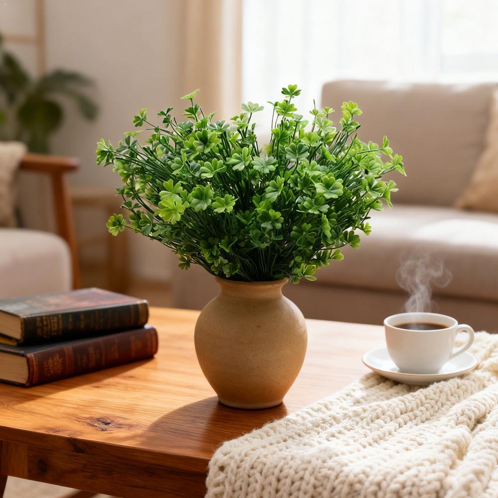 2-Pack Artificial Four Leaf Clover Plants Faux Shamrock Stems for St. Patrick's Day Decor Lucky Greenery for Wedding Home Garden