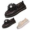 Flat Sandals Women'S Platform Rhinestones Glitter Sneakers Fashion Cute Bow Comfy Breathable Canvas Hand Stitching Slip Walking