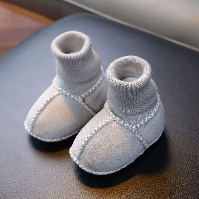 Fur Integrated Baby Shoes and Socks Warm Thick Autumn and Winter Baby Soft Soles Do Not Fall Off Toddler Shoes Newborn 0-6-12