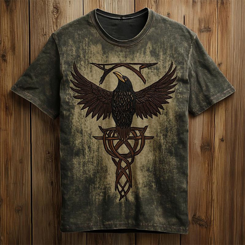 Pánské Vintage Severský Havraní Totemový Potisk Ležérní Tričko s Krátkým Rukávem Nadměrná Velikost Kulatý Výstřih Tričko s Krátkým Rukávem Letní Dámské Tričko Top