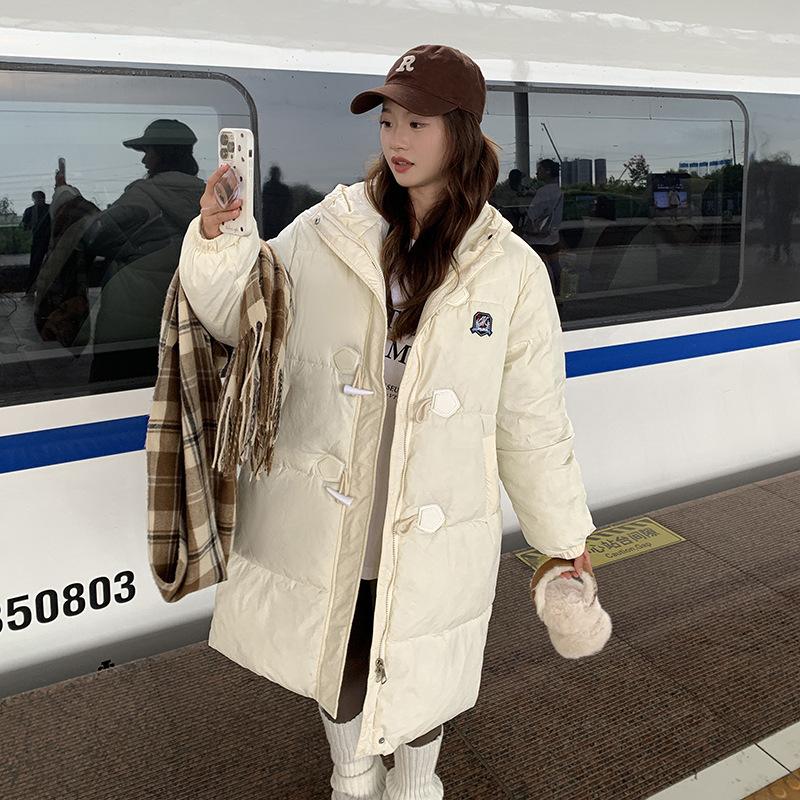 Corner buckle winter new medium and long down cotton clothes loose college style small bread clothes jacket