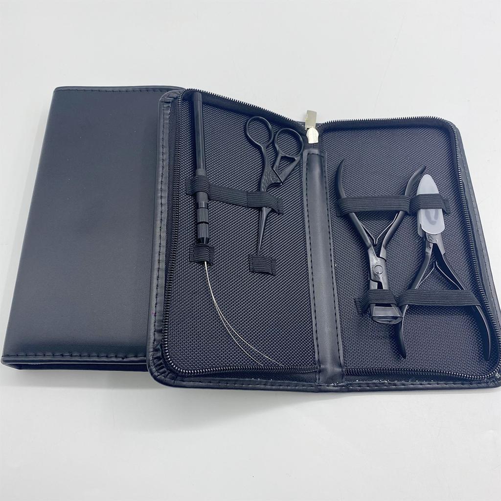 Black Color Hair Extension Tools Kit with Micro Beads Closer Plier Loop Threader Scissors Weaving Needles and Clips