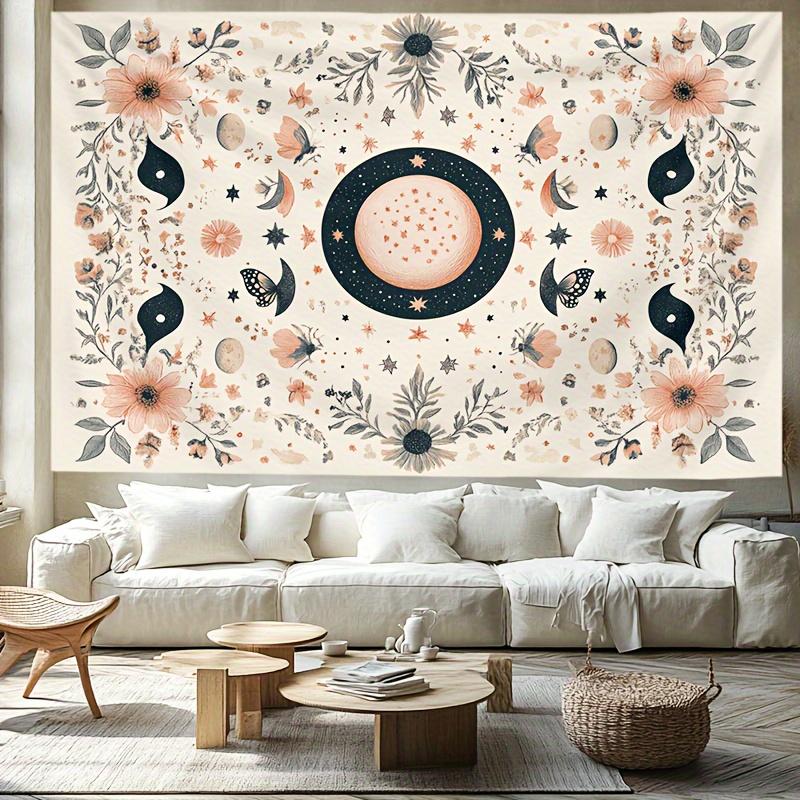 

VIKAMA Bohemian Sun And Moon Flower Tapestries Beige Polyester WallHung For Bedroom Living Room And Dormitory Decoration 74x94cm(29x37in)